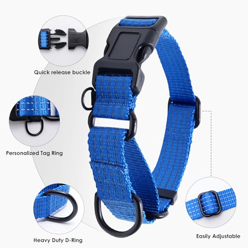 Martingale Dog Collar, Reflective No Pull Training Collar with Quick Release Buckle, Adjustable Heavy Duty Nylon Choker Collars for S M L Dogs (Blue, S (1" x 12"-15.8")) - color: Blue, size: S (1" x 12"-15.8")