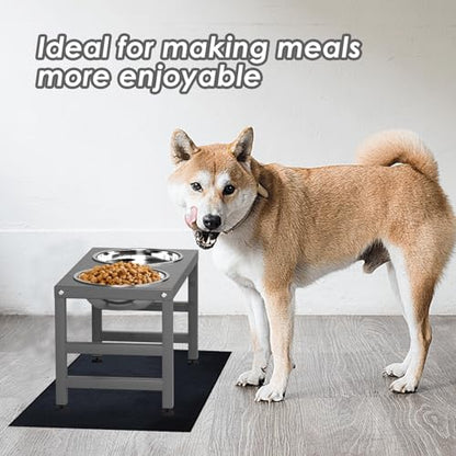 ADENGL Metal Raised Dog Bowl, 10" Height Tall Elevate Dog Feeder Stand with 2 Stainless Steel 42oz Bowls & 16x24 Non-Slip Mat – Stronger Dogs Food & Water Bowl Stand (Grey) - color: Grey - L Black Dog Mat, size: Height:10inch