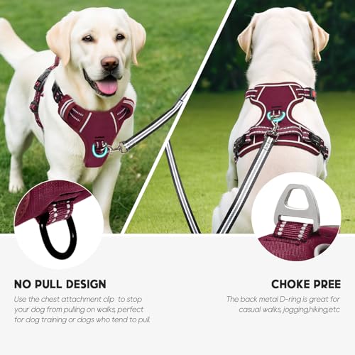 Timos Dog Harness Small Sized, No Pull Pet Harness with Neck Lockable Snap, No Choke Front Clip Reflective Vest, Adjustable Metal Rings 3 Buckles, Easy Control Handle for Small Dogs Burgundy S - color: Lock Burgundy, size: Small (Pack of 1)