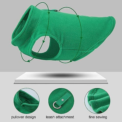 JACKO & CO - Fleece Vest Dog Sweater with Leash Ring - Soft, Warm & Lightweight Pullover Coat for Small & Medium Dogs, Puppies & Cats - Cozy Fall/Winter/Spring Pet Jacket (Green, X-Small 2-4lbs) - color: Green, size: XS (2-4lbs)