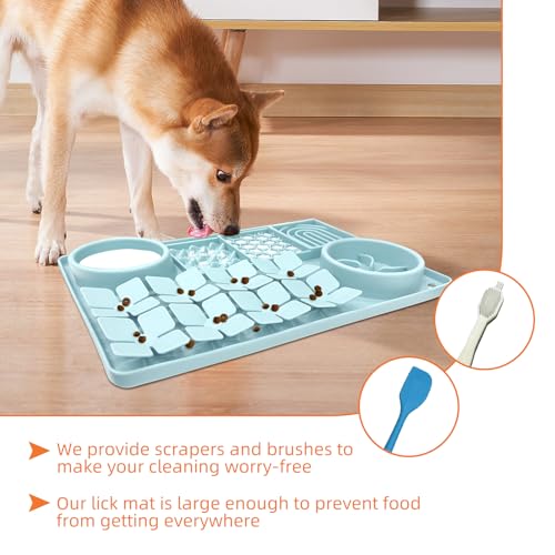 Lick Mat for Dogs Includes Brush and Scraper, Snuffle Mat Silicone Anti-chocking Pet Dish, Non-Slip Dog Licking Bowl Interactive Entertainment Puzzle Toy Mint Green - color: Mint Green