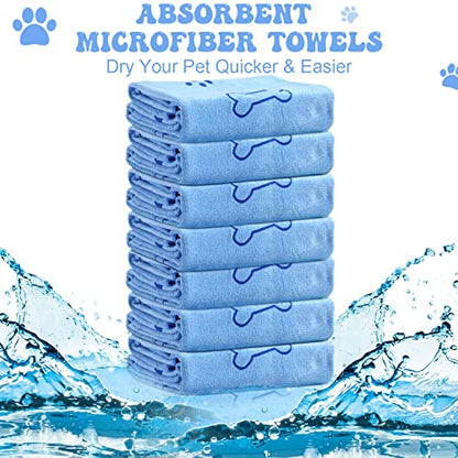 Peryiter 8 Pcs Dog Towels Pet Bath Drying Towels 55 x 28 Inches Large Absorbent Microfiber Quick Fast Drying Soft Beach for Lightweight Cat and Puppy Shower Essentials Cleaning Accessories(Blue) - color: Blue