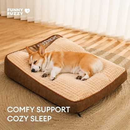 FUNNY FUZZY Orthopedic Dog Bed for Large Dogs, Washable Plush Dog Sofa Bed with Shredded Memory Foam Filling, Calming Pet Couch Bed, Supportive Joint Relief Dog Bed, Non-Slip Bottom(Brown, XL) - size: X-Large