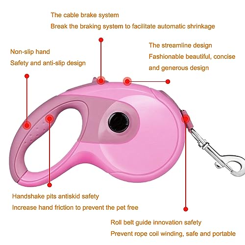Retractable Dog Leash, 16.4FT Dog Walking Leash for Medium Large Dog Up to 110lbs, One-Handed Brake, Pause, Lock, No Tangle Nylon Tape, Anti-Slip Handle, Pink 5M - size: 16.4FT-PINK