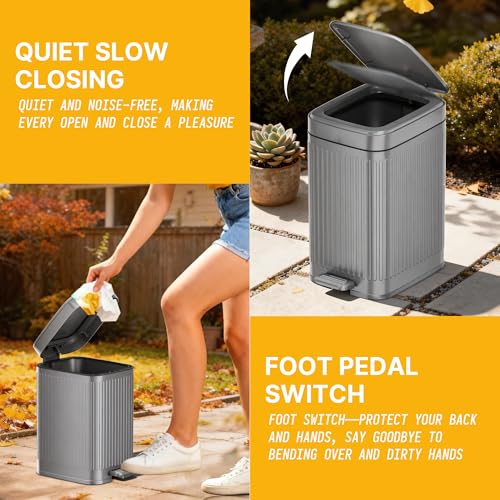 Dog Poop Trash Can Outside, 2.7Gal Dog Waste Trash Can with Lid, Foot Pedal, Dog Waste Container with 20 Bags, Pet Poop Bucket with Soft Close for Backyard Odor Control, Grey - size: 10L Grey Dog Trash Can