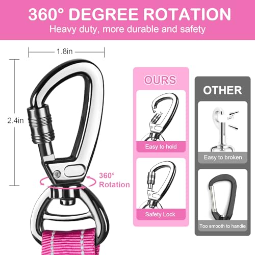 Heavy Duty Dog Leash for Medium Large Dogs that Pull,4-6FT Shock Absorbing Bungee Tactical Dog Leash with Control Padded Handle and Car Seatbelt, Reflective Lead for Walking Training,Pink - color: Pink