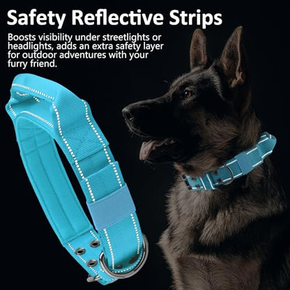 Tactical Dog Collar with Control Handle, Military Adjustable Pet Collar Reflective Heavy Metal Buckle Dog Collar, Soft Nylon Training Collar for Medium Large Dogs (Blue, X-Large) - color: Blue, size: X-Large