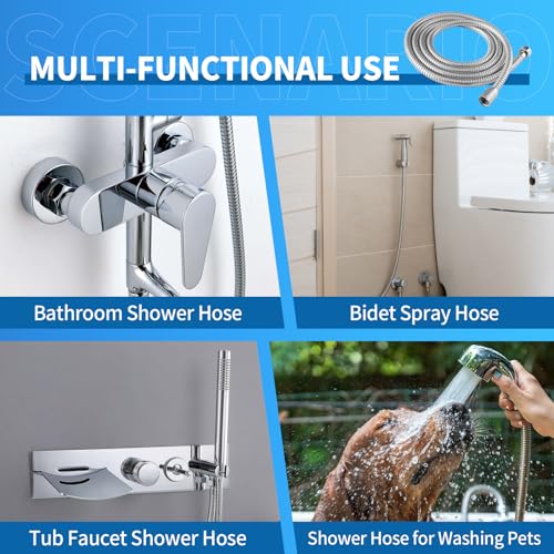 90 Inch Extra Long Stainless Steel Shower Hose - Flexible & Wear-Resistant with Chrome shower head with hose Plated Nut & Insert - color: Chrome, size: 90 Inches