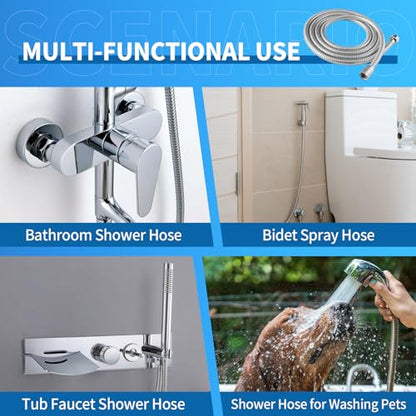 90 Inch Extra Long Stainless Steel Shower Hose - Flexible & Wear-Resistant with Chrome shower head with hose Plated Nut & Insert - color: Chrome, size: 90 Inches