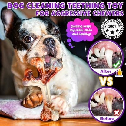 4 Pack Dog Chew Toys for Aggressive Chewers - Tough Indestructible Dog Toys with Bacon Flavor- Durable Nylon Bones Toy for Small Medium Large Breed - Puppy Gifts - size: Medium