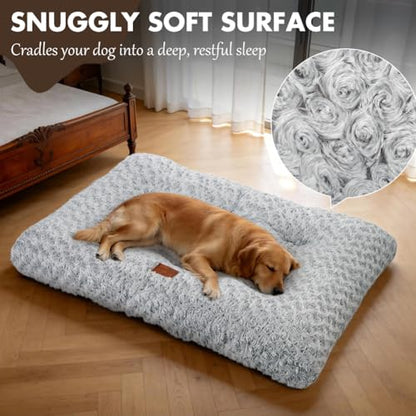 Dog Bed Crate Pad - Rosette Pattern White Velvet Pet Bed Anti-Slip Comfy Kennel Pad for Crates Rosette Grey S - color: Rosette Pattern Grey, size: Small 24"x18"