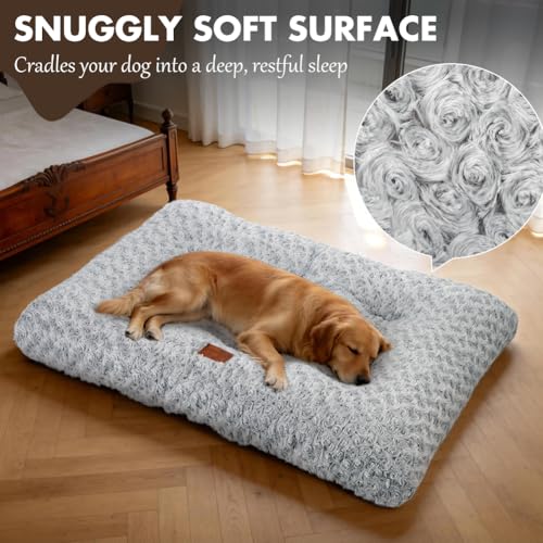 Dog Bed Crate Pad - Rosette Pattern White Velvet Pet Bed Anti-Slip Comfy Kennel Pad for Crates Rosette Grey L - color: Rosette Pattern Grey, size: Large 36"x24"