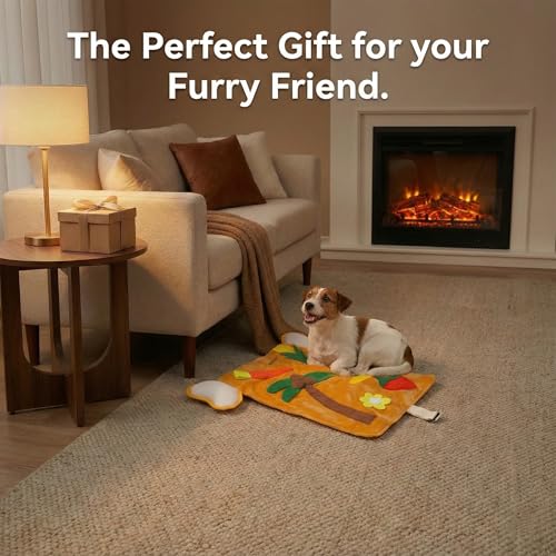 Interactive Dog Snuffle Mat with Squeaker & Crinkle Paper - Fruit Theme Slow Feeder Puzzle Pet Toy for Small Medium Dogs - Nosework Training, Stress Relief & Foraging Instinct (15" x 5")