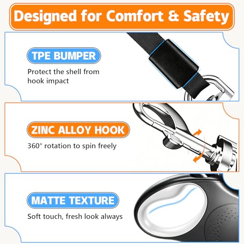 Retractable Dog Leash 16FT for Small & Medium Dogs up to 55 lbs – Tangle-Free 360° Swivel, One-Hand Dual Brake & Lock, Comfortable Anti-Slip Grip for Safe Daily Walks