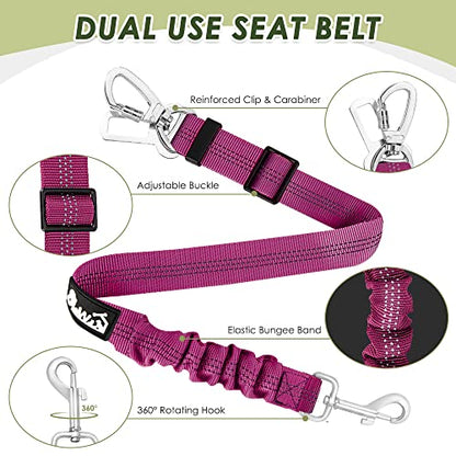 Lukovee Dog Car Harness Seat Belt, Adjustable Mesh Breathable Vest with Elastic Bungee Tether, Soft Padded 2-in-1 Safety Car Harness Seatbelt for Small Medium Large Dogs (Rose,XXS) - color: Rose, size: XX-Small