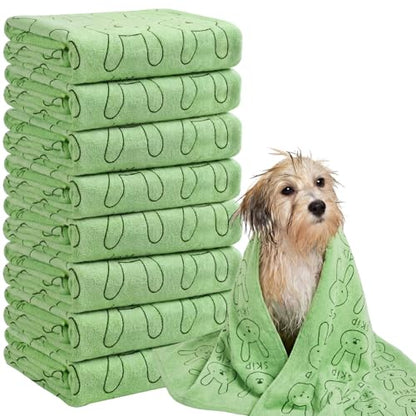 Peryiter 8 Pcs Dog Drying Towels Bulk 55'' x 28'' Pet Grooming Absorbent Microfiber Dog Bath Towels Quick Drying Puppy Bathing Towel for Small Medium Large Cats Pets Bathing Grooming (Green) - color: Green