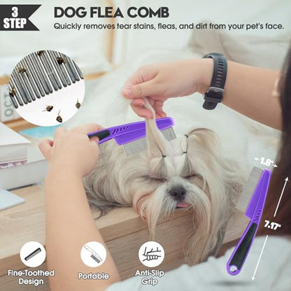 Bonteck Dog Slicker Brush for Dogs Grooming Kit 5PCS | Large Dog Brush for Goldendoodles Poodles Doodles | Long Pin Haired Brush | Poodle Brushes and Comb (Purple) - color: Purple