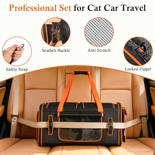Expandable Cat Carrier for 2 Cats, Extra Large Soft-Sided Double Pet Travel Crate with Litter Box, Removable Divider - Ideal for Kittens, Small Dogs, Car Travel, Road Trip, Camping, Vet Visit