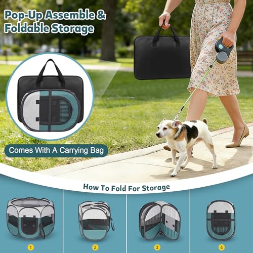 Portable Pet Playpen for Cat Dog - Foldable Medium Pet Play Pen with Removable Zipper Top for Cat Small Dog Enclosed - Pop Up Puppy Kitten Kennel with Carrying Case for Indoor Outdoor Travel Camping - style: M [35.8" × 35.8" × 22.8"]