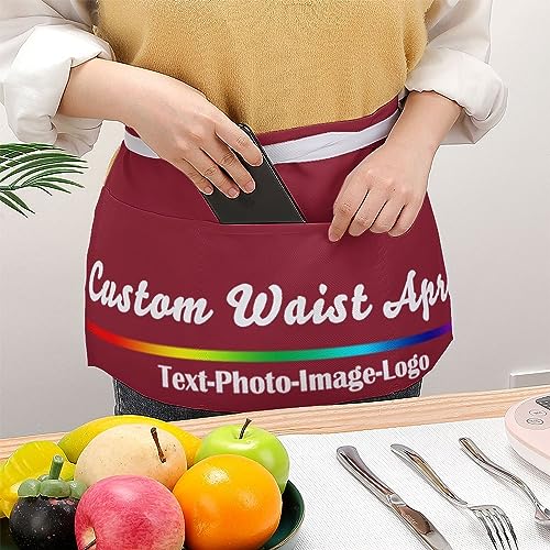 sophiehome Custom Waist Apron with Pockets Add Photo Logo Name Personalized Waiter Server Short Aprons for Kitchen - color: Cardinal