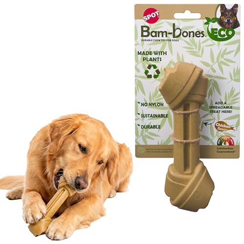 SPOT Bam-Bones Eco Knotted Bone, Chicken Flavor, Durable Plant-Based Nylon-Free Dog Chew Toy for Moderate Chewers up to 70lbs, 7.5 Inch
