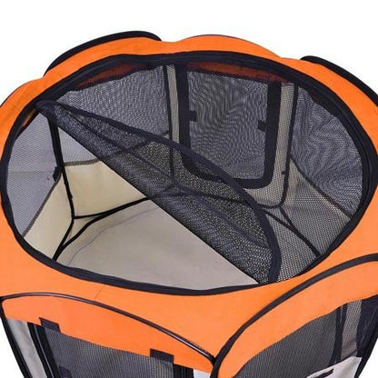 Pet Life All-Terrain Lightweight Wire-Framed Folding Collapsible Pet Playpen, Travel Cat and Dog Playpen, Features Breathable Mesh and Zippered Entrances with Carrying case - color: Brown