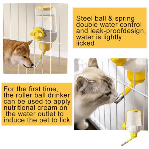 Pet Dog Cat Hanging Automatic Feeders Drinking Bowls, Auto Gravity Rabbits Feeder No Drip Water Set, Cage Pet Feeding Bowls Dispenser for Cats Dogs Puppy, Rabbit (Yellow) - color: Yellow