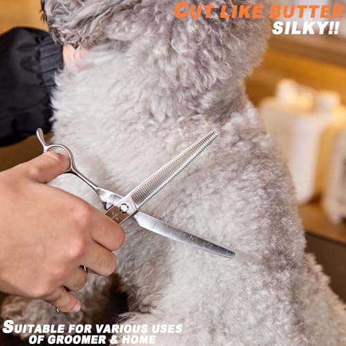 High-end Professional Dog Grooming Curved Thinning Scissors Teeth Blending Shears Pet Texturizing Thinner Blender Shears 7 Inch Extremely Very Sharp Made Of Stainless Steel Alloy For Dog Cat Groomer - style: 7inch Tiny Teeth Curved Thinning