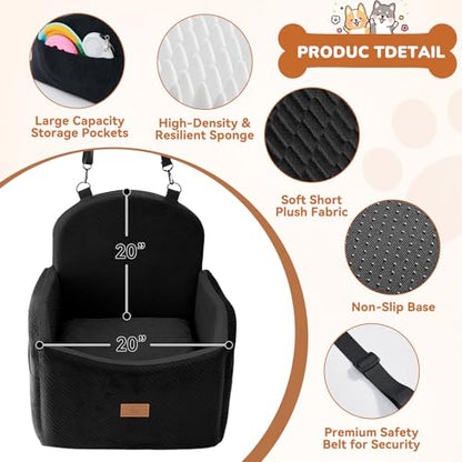 Dog Car Seat for Medium/Small Dogs, Dog Booster Car Seat, Pet Booster Seats Up to 40lbs with Waterproof Layer, 3 Storage Pockets and Safety Belt (Black) - color: Black