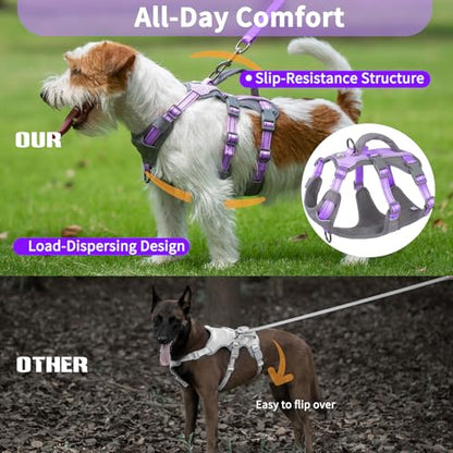 Huntboo Reflective Dog Harness with Handle, Escape Proof, No Slip,Breathable, Lightweight,Adjustable Lift Harness for Small,Medium,and Large Dogs Walking, Training,and Running Gear(Lavender Purple,XS) - color: Lavender Purple, size: X-Small(Pack of 1)