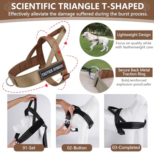 Dog Harness, Upgraded Escape Proof Adjustable Vest Puppy Outdoor Walking, Soft Breathable Jacket with Reflective Strips for Dark Night (Khaki, M)