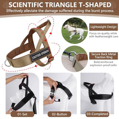 Dog Harness, Upgraded Escape Proof Adjustable Vest Puppy Outdoor Walking, Soft Breathable Jacket with Reflective Strips for Dark Night (Khaki, M)