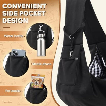 Pet Sling Carrier Bag, Hands-Free Shoulder Strap, for Small Dogs and Cats, Black (Black) (Black) - color: Black
