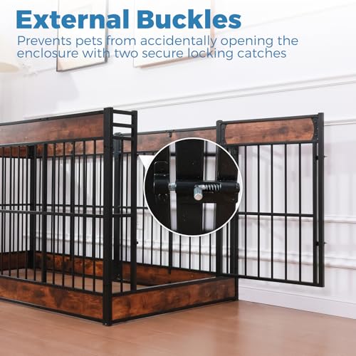 Dog Playpen, 31.5" Height Dog Pen Indoor, Heavy Duty, Safe and Sturdy, Furniture Style Puppy Pen - color: Rustic Brown, style: 6 Panels (31.5" High)