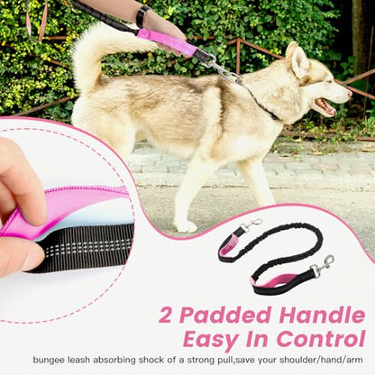 Caudblor Waist Leash for Medium Large Dog Walking, Bungee Hands Free Leash with Zipper Pouch, Around The Waist No Pull Running Dog Belt, Padded Handle Jogging No Hands Heavy Duty - color: Rose