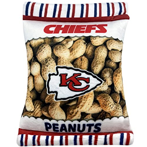 Pets First NFL Kansas City Chiefs Crinkle FINE Plush Dog & CAT Squeak Toy - Cutest Stadium Peanuts Snack Plush Toy for Dogs & Cats with Inner Squeaker & Beautiful Baseball Team Name/Logo Small - color: Kansas City Chiefs, style: STADIUM PEANUTS SNACK