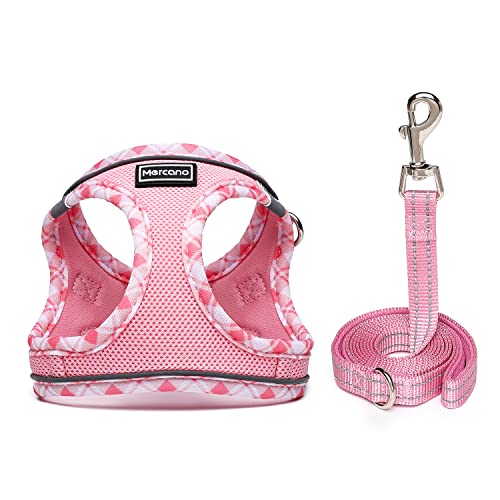 Mercano Soft Mesh Dog Harness and Leash Set, Step-in Reflective Breathable Lightweight Vest Harnesses with Safety Buckle for Small Dogs, Cats (Pink, M) - color: Pink, size: M (Chest: 15.2"-17.5")