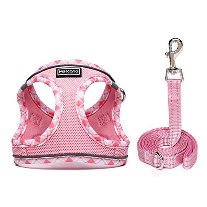 Mercano Soft Mesh Dog Harness and Leash Set, Step-in Reflective Breathable Lightweight Vest Harnesses with Safety Buckle for Small Dogs, Cats (Pink, XL) - color: Pink, size: XL (Chest: 19.5"-21.5")