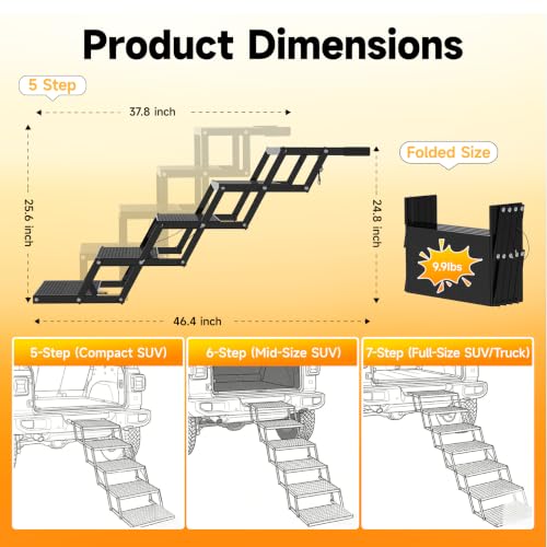 Foldable Dog Steps for Car - Non-Slip Pet Stairs for Large Dogs, Portable Dog Ramps for SUV andTruck, Supports Up to 300 Lbs, 5 Steps