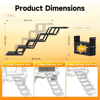 Foldable Dog Steps for Car - Non-Slip Pet Stairs for Large Dogs, Portable Dog Ramps for SUV andTruck, Supports Up to 300 Lbs, 5 Steps