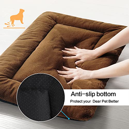 VERZEY Dog Bed, Ultra Soft Faux Fur Dog Crate Pad for Medium Dogs, 30inch, Brown, Machine Washable, Anti-Slip - color: brown, size: 30.0"L x 19.0"W x 1.0"Th