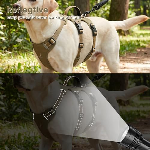 Escape Proof Dog Harness and Leash Set,Soft Padded Full Body Pet Harness, No Pull Reflective Adjustable Dog Vest with Handle, Easy Control Dog Harness for Medium Large Dogs Training Walking Running - color: Khaki, size: L