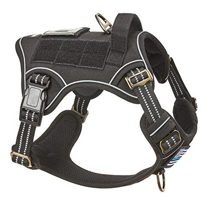 BUMBIN Tactical Dog Harness for Medium Dogs, No Pull, Reflective, Adjustable, Black, M(Neck:16-20", Chest:17-27") - color: Black, size: M(Neck:16-20", Chest:17-27")