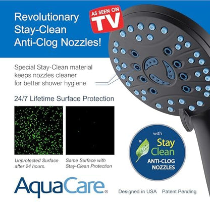 Hotel Spa AquaCare for California As-Seen-On-TV High Pressure Handheld Rain 50-mode 3-way Shower Head Combo with Adjustable Arm, Anti-clog Jets, Tub & Pet Power Wash, 6 ft. Hose, Matte Black - color: Matte Black, style: 1.8 Gallons Per Minute