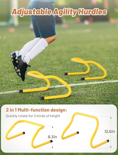 GHB Agility Hurdles Adjustable 8.3"&12.6" Speed Training Equipment Set | Foldable, Sturdy, Drill Guide &Carry Bag Included, For Amateur & Athletes, Soccer & Basketball - color: Yellow 5 Pack