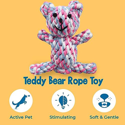 SunGrow Teddy Bear Puppy Teething Toy, Durable Tug and Chew Play for Small & Medium Dogs, Knotted Rope Cotton Design for Teething Comfort, Interactive Training, Active Pet, & Oral Cleaning
