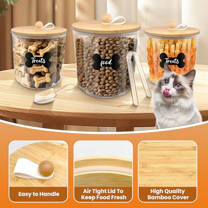 HOYTAMDAR 3 Pack Airtight Dog Treat Containers with Bamboo Lids, Dog Treat Jars with Scoops, Clamps, Labels and Marker, Dog & Cat Treat Holder - color: Wood - 3 Pack