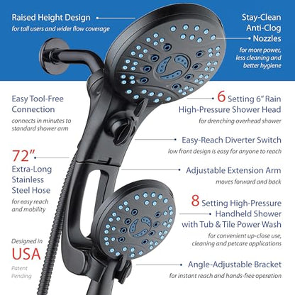 Hotel Spa AquaCare for California As-Seen-On-TV High Pressure Handheld Rain 50-mode 3-way Shower Head Combo with Adjustable Arm, Anti-clog Jets, Tub & Pet Power Wash, 6 ft. Hose, Rubbed Bronze - color: Oil Rubbed Bronze, style: 1.8 Gallons Per Minute
