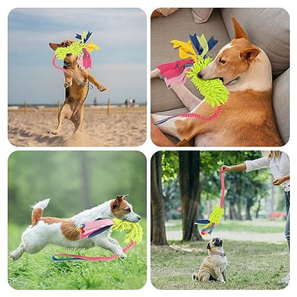 wodoca Dog Tug Toys - Aggressive Chewer Rope Toy with Strong Squeak, Ideal for Large Dogs, Training, and Play - color: Green Chenille, Pink Webbing