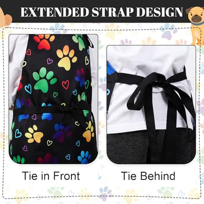 Dog Grooming Waterproof Apron with 2 Pockets, Cute Animals Puppy Dog Pets Apron - style: Gradient Heart Dog Paw